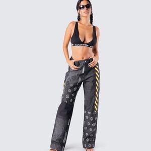 Finesse Jacko Printed Patchwork Pants Jeans size S US 4-6 NWOT Statement